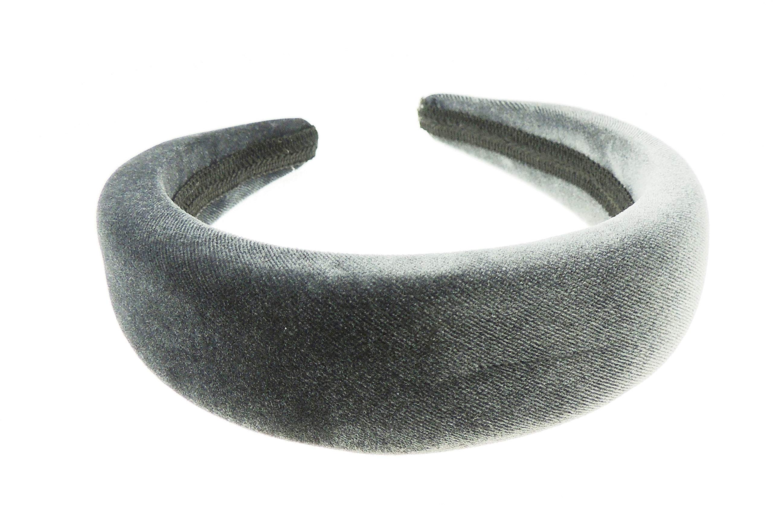 Womens Occasion Wedding Bridal Party Birthday Christmas Evening Wide Thick High Bump Puffy Padded Velvet Velour Hair Hairband Accessories Headband Alice Band (Silver Grey)