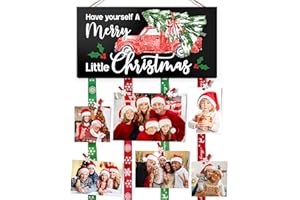 Asoulin Christmas Card Holder Farmhouse Merry Christmas Sign Christmas Card Display Hanging with 30 Photo Clips Photo Holder Picture Frames Collage Wall Decor Picture Board, Holiday Housewarming Gift