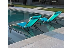 Purple Leaf Patio Chaise Lounge Set of 3 Outdoor Lounge Chair Beach Pool Sunbathing Lawn Lounger Recliner Chiar Outside Tanning Chairs with Arm for All Weather, Side Table Included, Turquoise Blue