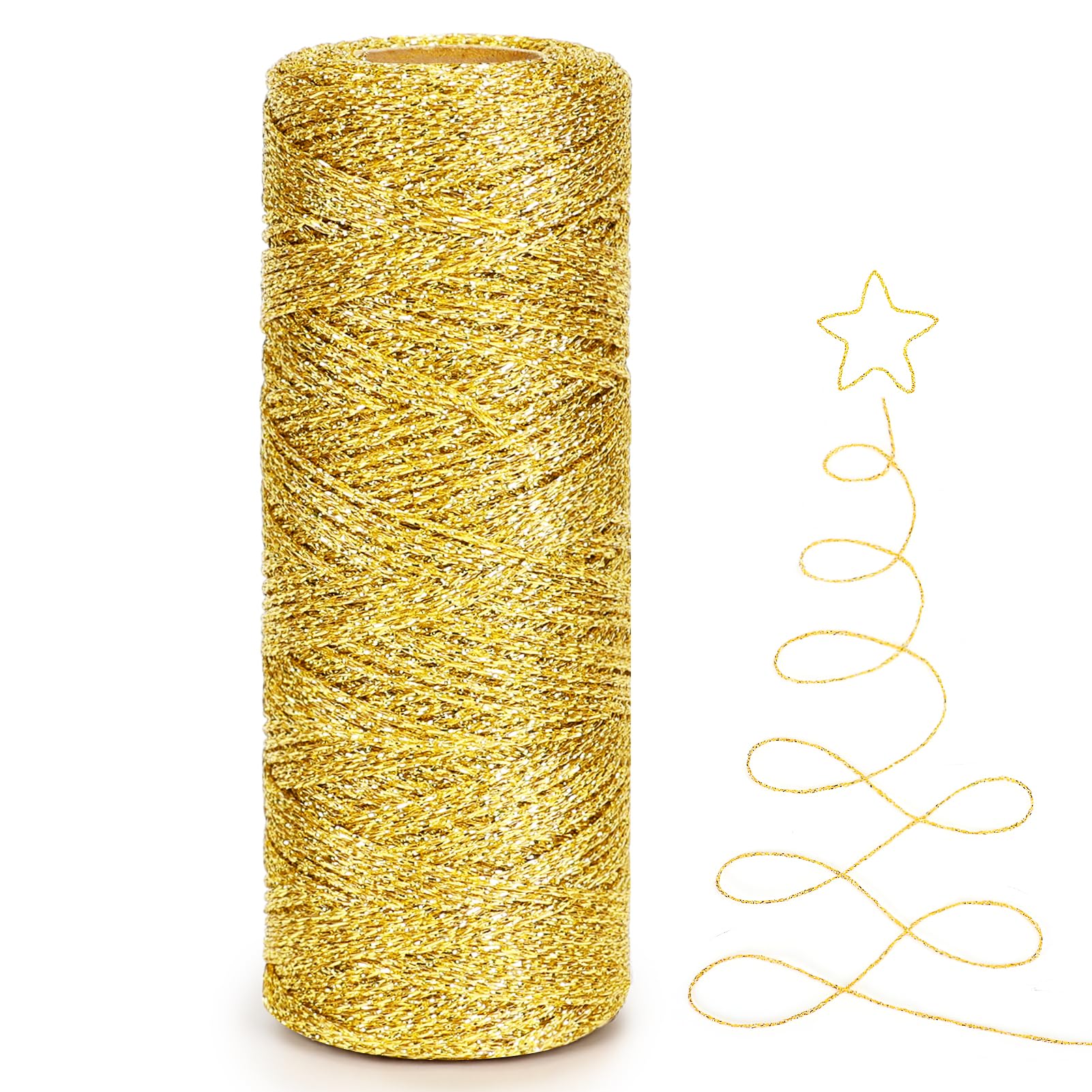 tenn well 100M Metallic Gold String, 1mm Christmas Gold Thread Wrapping Twine for Gift, Christmas Bauble Crafts Decoration