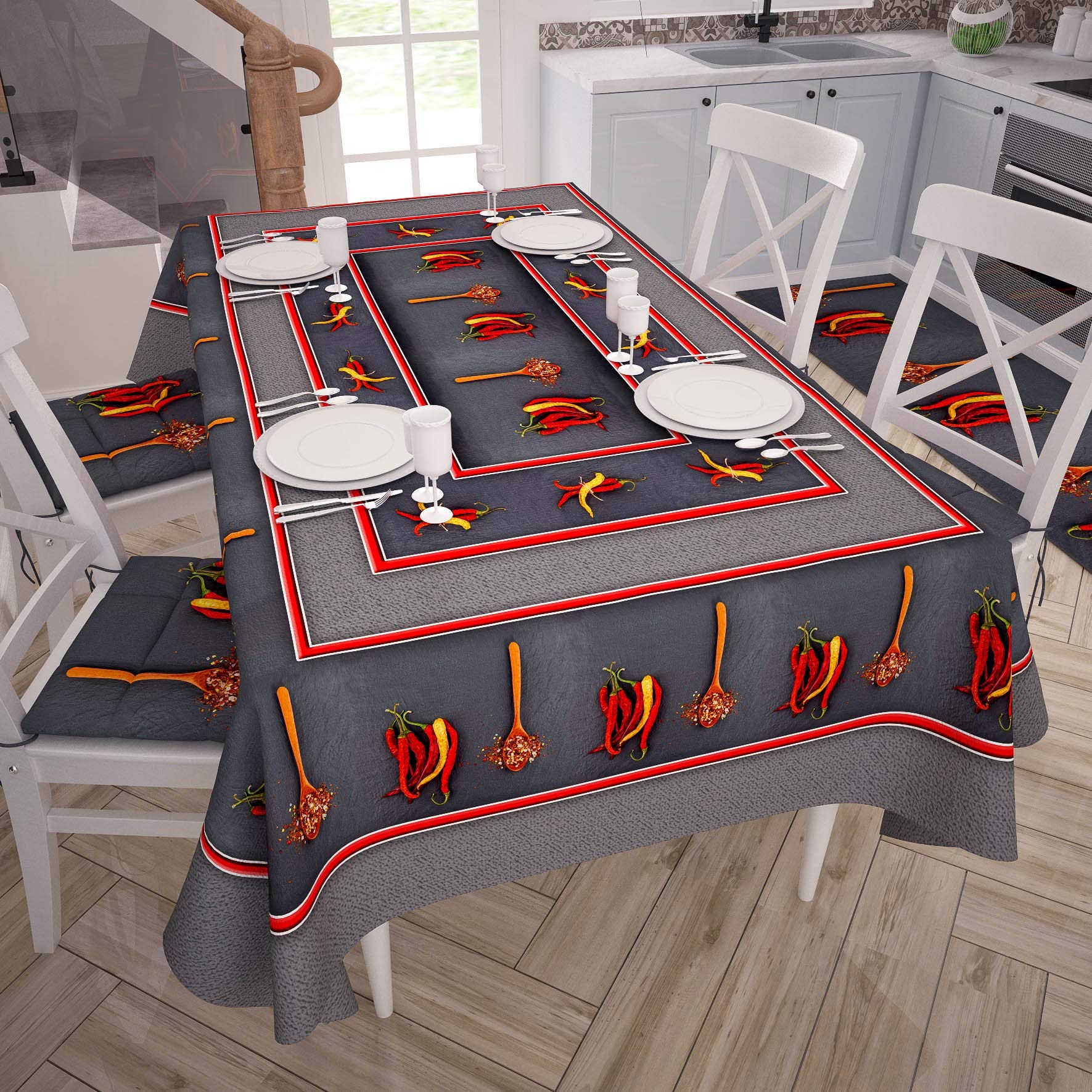 PETTI Artigiani Italiani Rectangular, Microfiber, Decorative Printed Table Cloth, 100% Made in Italy, Chili Peppers, 140x360 cm