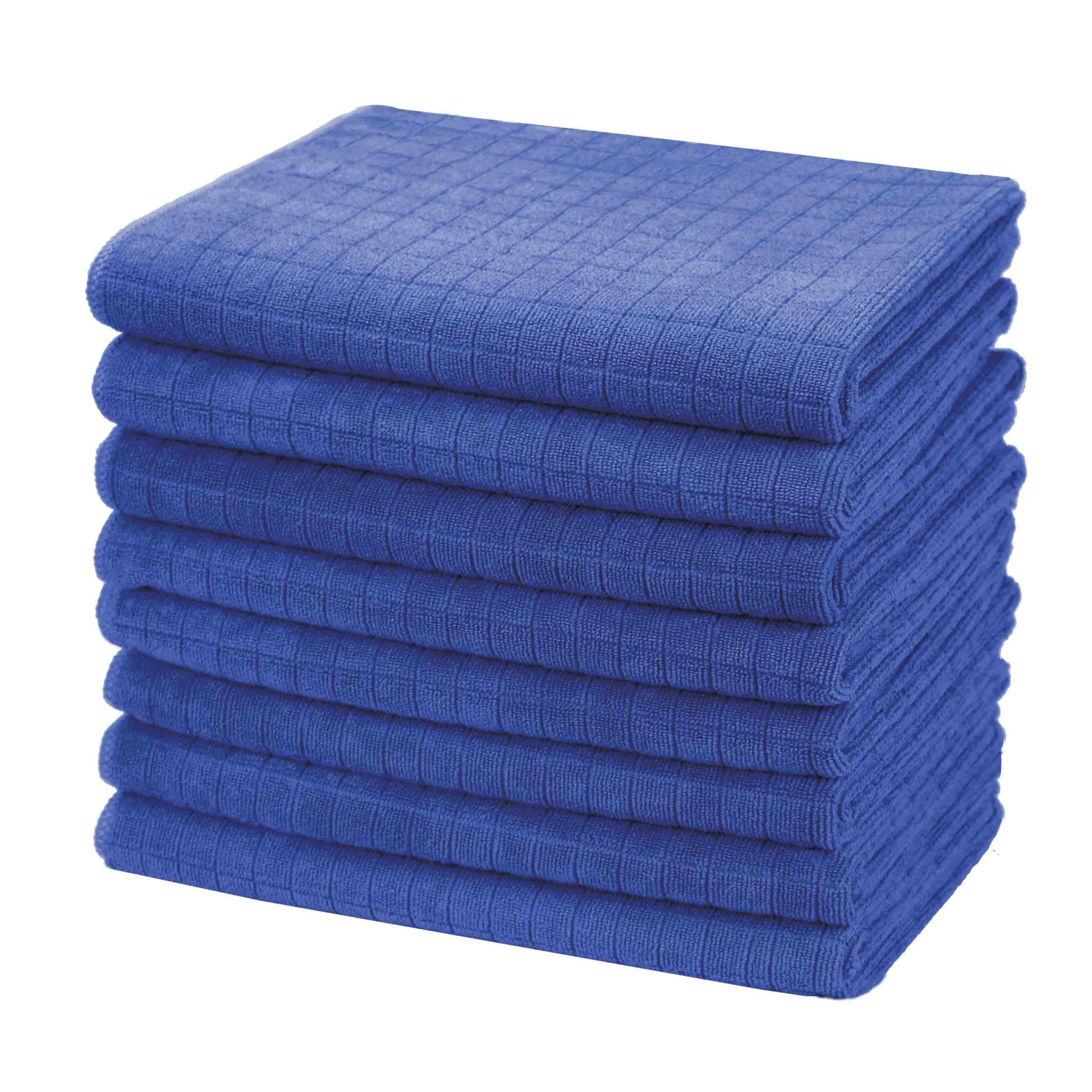 gryeer 8 Pack Tea Towels, 100% Microfibre, Soft, Super Absorbent and Lint Free Kitchen Towels, 45 x 65 cm, Blue