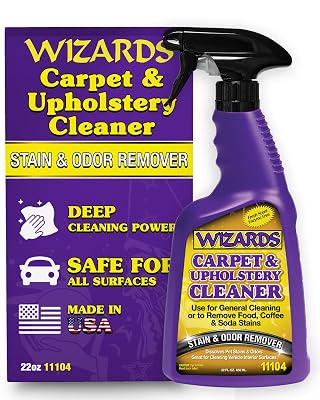 Wizards Carpet and Upholstery Cleaner - Fabric Cleaner Spray Solution for a Fresh & Clean Car - Pet Stain & Smell Remover and Natural Carpet Cleaner - Made in USA - 22 oz