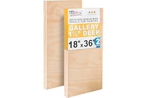 U.S. Art Supply 18" x 36" Unfinished Cradled Wood Panels for Painting, Gallery 1-1/2" Deep (2 Pack) - Artist Depth Wooden Wall Canvases - Mixed-Media Craft, Acrylic, Oil, Encaustic, Paint Pouring