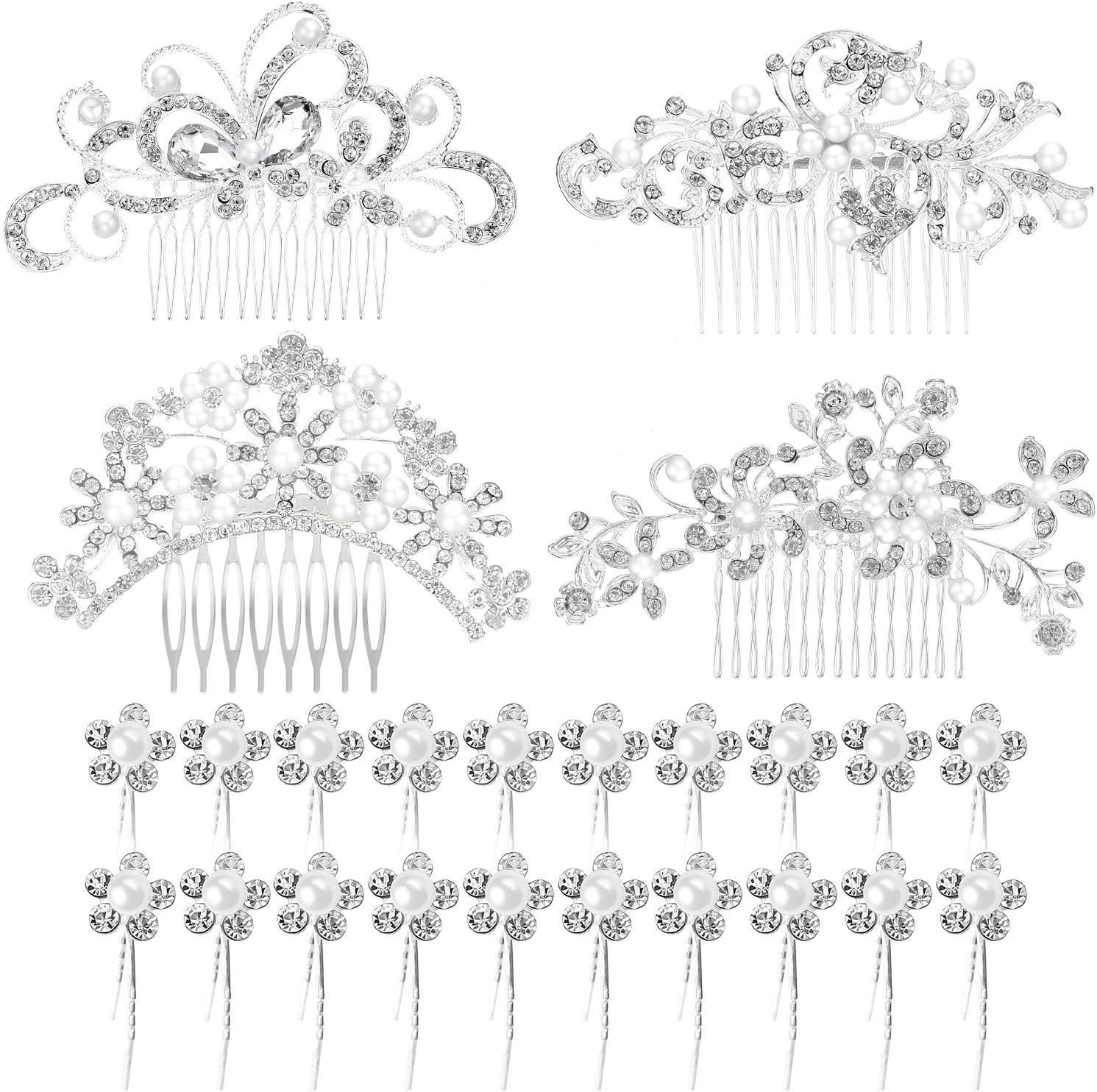 24 Pieces Wedding Bridal Hair Combs Crystal Pearl Rhinestone Hair