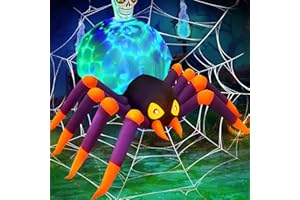 XOOWOO 10 FT Halloween Inflatables Spider Decorations : Giant Blow up Spider with Scary Dimming Skull - Built-in Rotating LED Lights for Halloween Party Garden Lawn Patio Outdoor Decor
