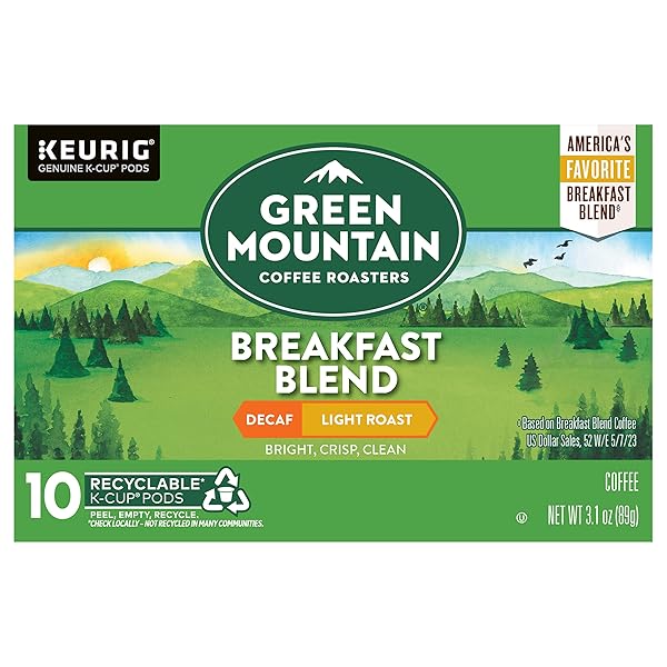 GREEN MOUNTAIN COFFEE ROASTERS, BREAKFAST BLEND DECAF LIGHT ROAST COFFEE, 3.1 OUNCE