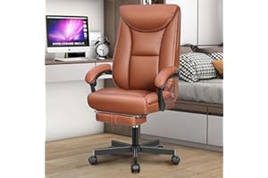 BestEra Office Chair Ergonomic Executive Chair, Big and Tall Home Office Desk Chair, Leather Swivel Wide Computer Chair with Wheels, Lumbar Support, Footrest (Brown)