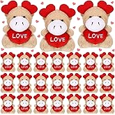 Seenelling 24 Pcs Mini Valentines Stuffed Animal Bulk Valentine Cow Plush Stuffed Cow with Love Heart Plush Keychain Farm Animal Cute Party Favors for Gift Exchange Goodie Bag Fillers