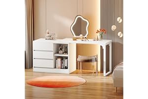 Tribesigns Vanity Desk with 3 Drawers and 2 Shelves, Small Makeup Table with Reversible Adjustable Storage Cabinet, Modern Co