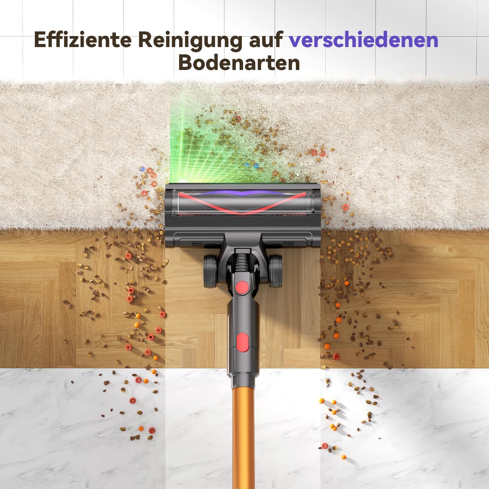 TechRise Akku Staubsauger 45000Pa/500W/60Min, Anti-Tangle-Bürste & 8-in-1-Funktion (Selbststehend) Staubsauger Kabellos mit Display, Stielstaubsauger für Zuhause, Tierhaare/Teppiche/Hartböden 3