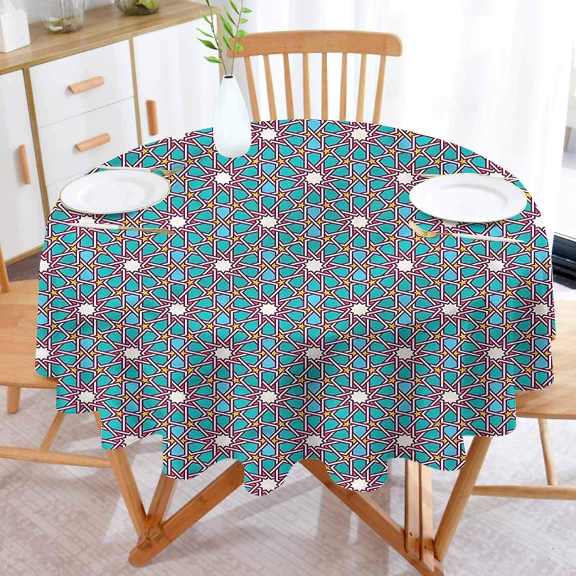ScottDecor Moroccan Stain Resistant Round Tablecloth Moorish Tangled