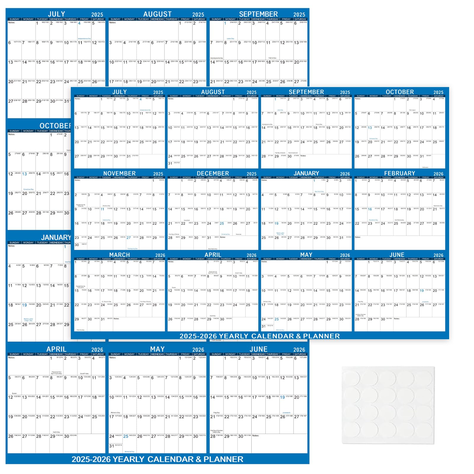 Photo 1 of 2025-2026 Wall Calendar 24" x 36" Dry Erase Calendar for Wall from July 2025 to June 2026 12 Month Annual Large Yearly Wall Planner for Office School(Blue)