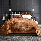 RECYCO Luxury Velvet Quilt Set King Size Bedding Sets, Ultra Soft Velvet Comforter Set, Lightweight Oversized Bedspread Quilted Coverlet for All Season, with 2 Pillow Shams, Rusty Burnt Orange
