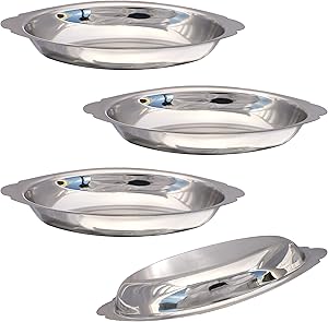 Stainless Steel Oval Au Gratin Pans, Au Gratin Baking Dish Set, Au Gratin Serving Plates, 4 Piece Set