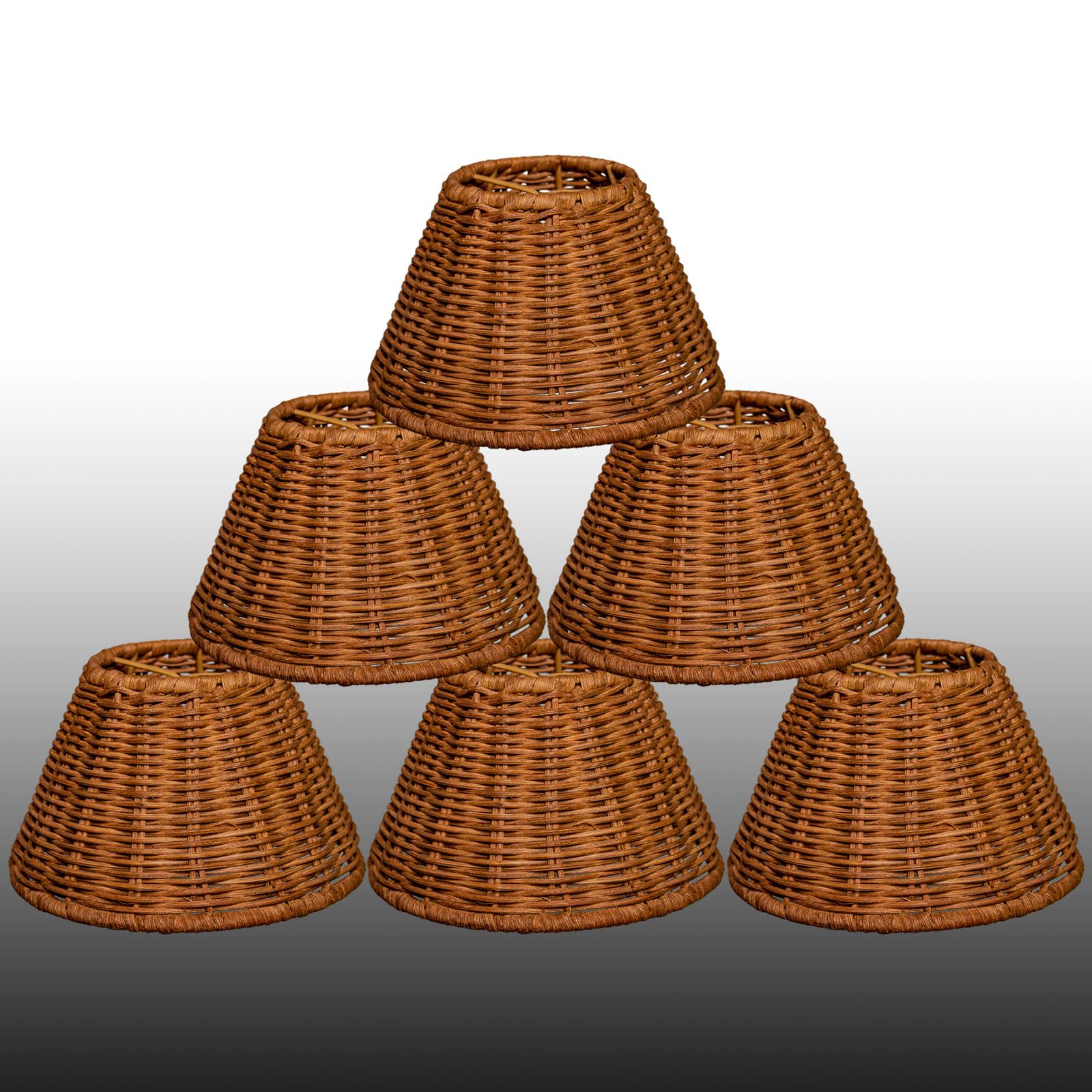 Small lamp Shades Replacement, Rattan lampshades Set of 6 Clip On Wicker Chandelier Lamp Shades Little Upright Wall Candle Light Lampshade