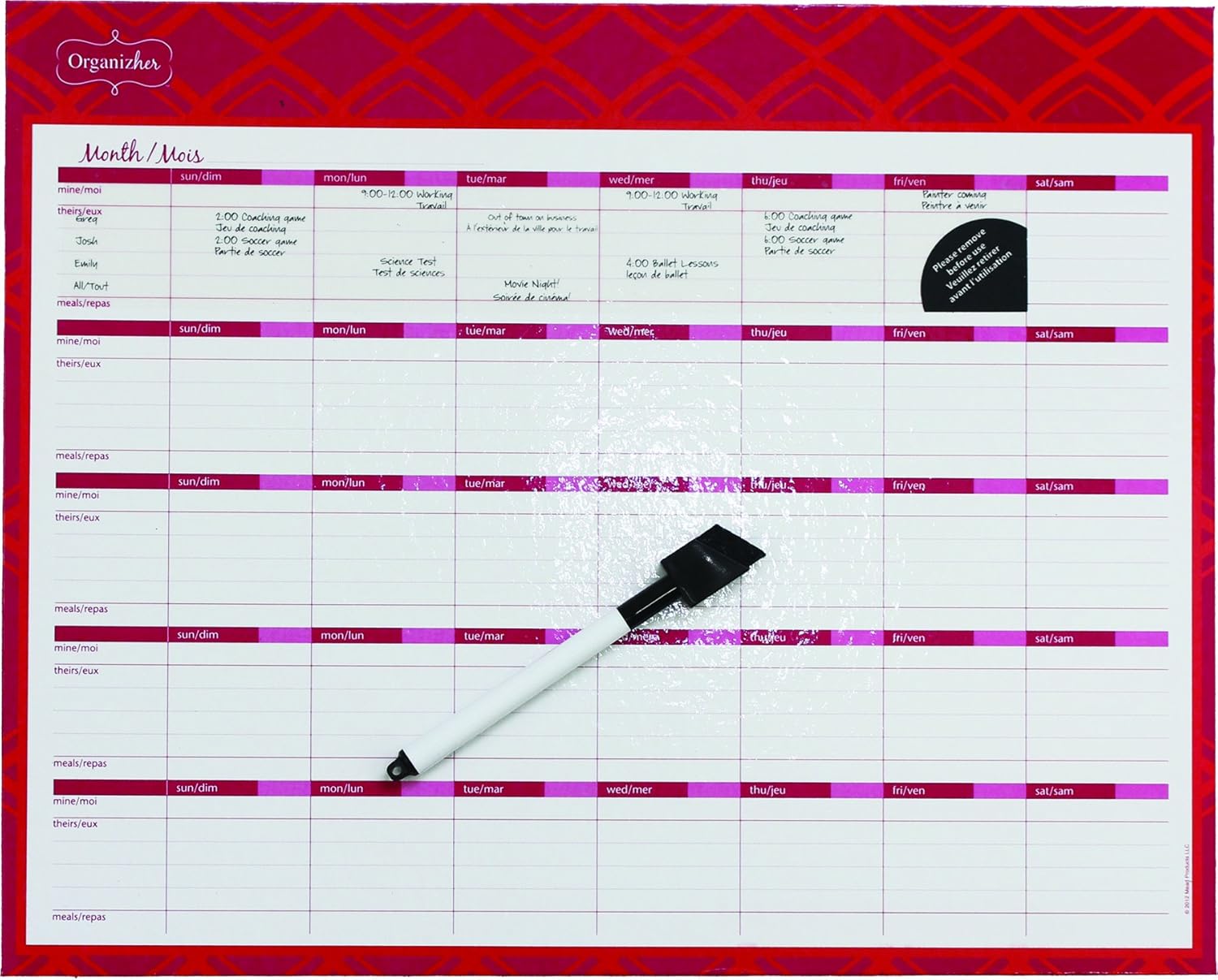 Mead Organizher Wipe 'n Write Monthly Calendar, Dry Erase