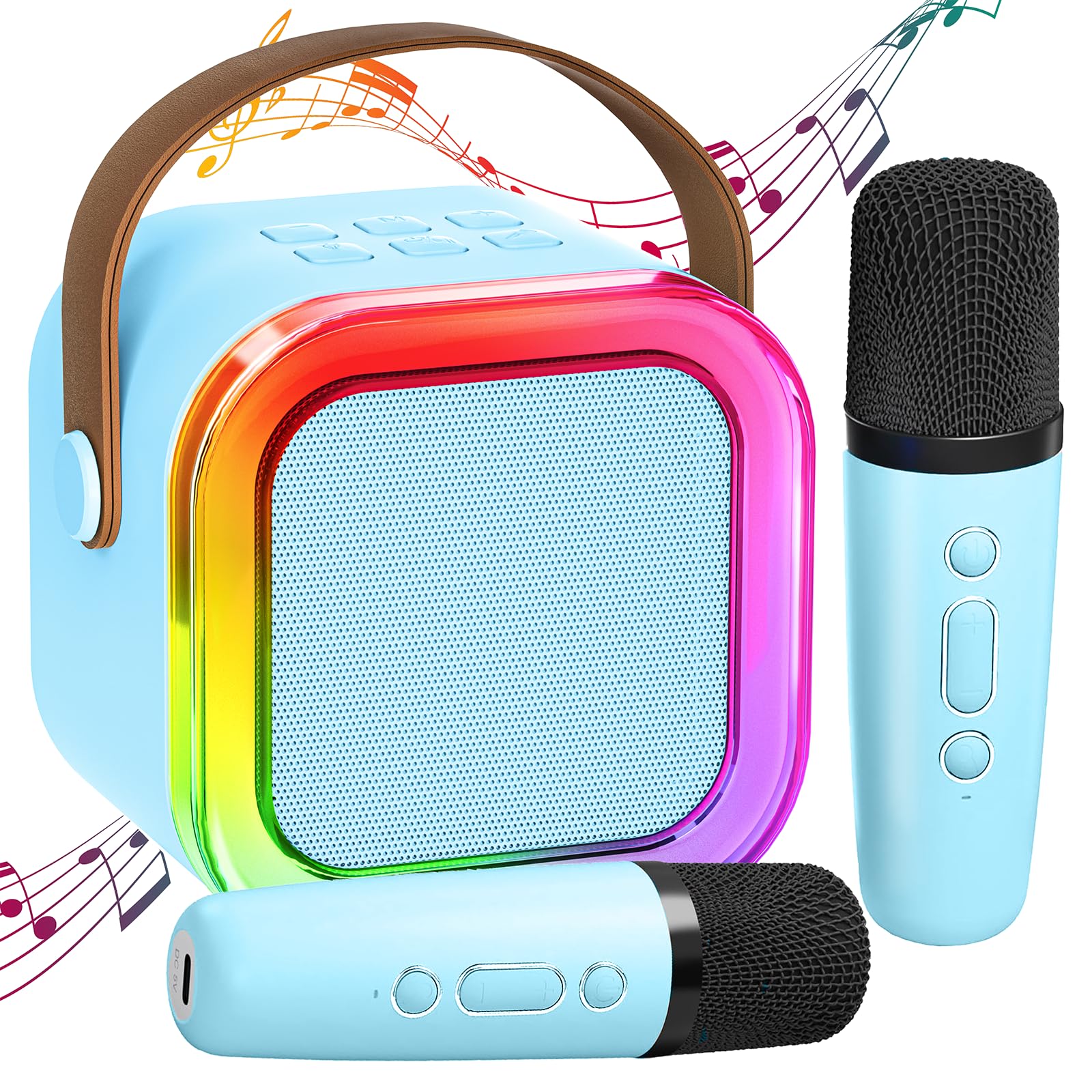 Kids Karaoke Machine 2 Microphones: Birthday Gift for Girls Boys - Mini Karaoke Machine with Karaoke Wireless Microphones - Kids' Wind & Brass Instruments Toy for Ages 3-12 Children - Blue 2 Mics