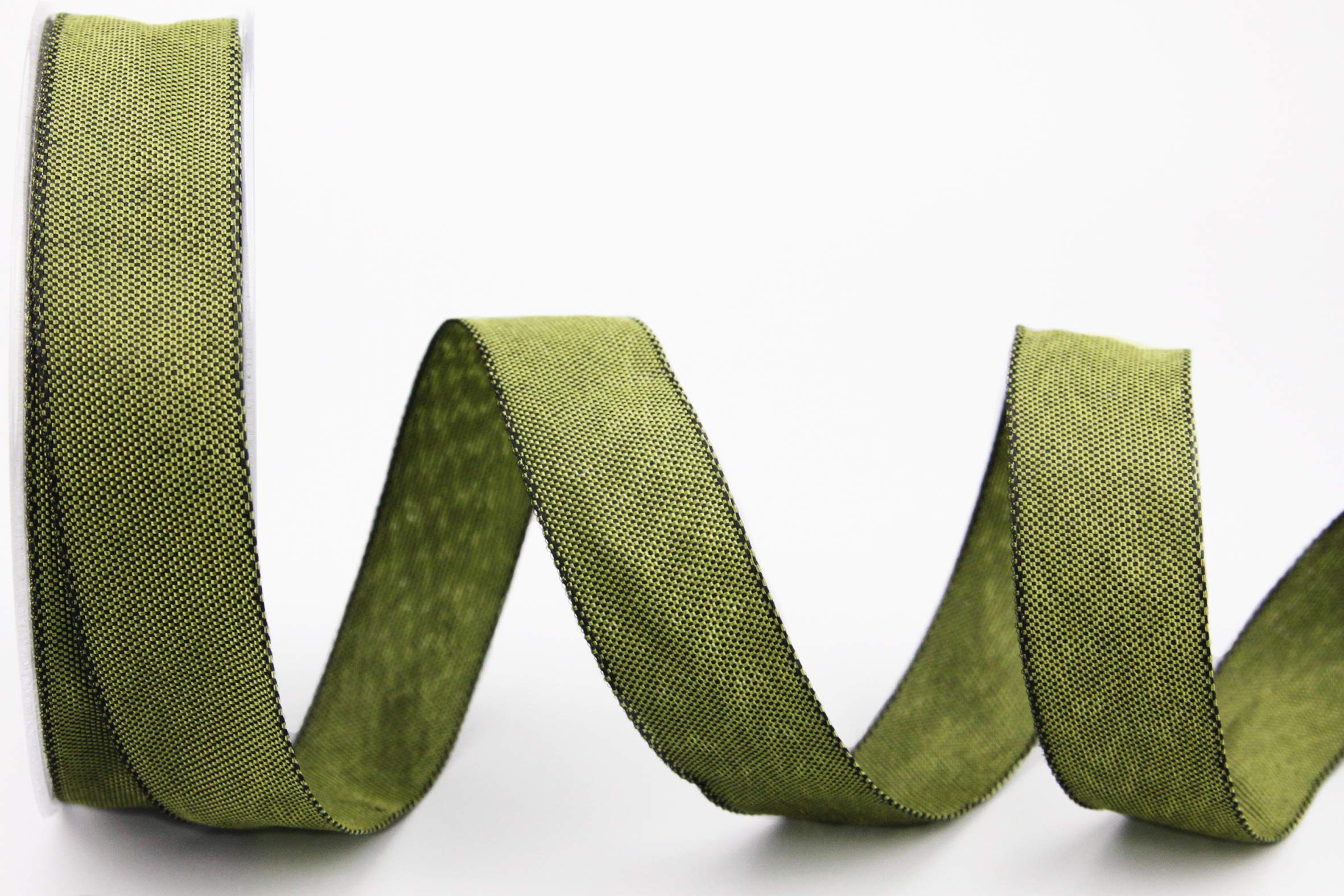 Decorative Ribbon Oliver Olive (Dark) (212) 20 m x 25 mm (Roll) Fabric Ribbon with Wire Edges Slightly Shiny Linen Look Taffeta Ribbon Coarse Woven Christmas Advent