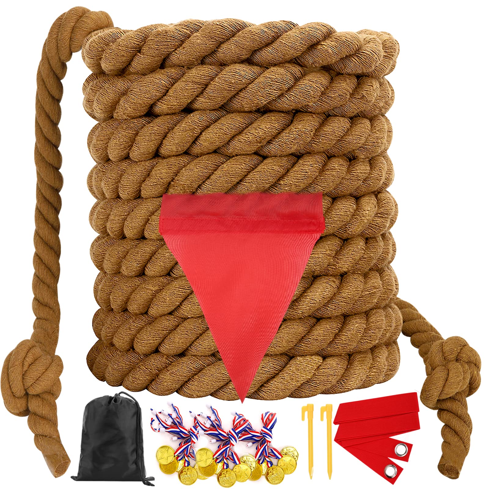 WYRJXYB Sports Day Kit Outdoor Games Tug a War Rope 12M for Kids Adult, Field Day Family Reunion Outside Yard Summer Picnic Carnival Fun Easter Games Tug of War for Birthday Party, Sports Days,Brown