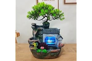 SURPRIZON Indoor Water Fountain, Indoor Fountains and Waterfalls with Color LED Light & ON/Off Switch, Small Rockery Stream Tabletop Fountain Waterfall Decor for Home Office Bedroom (E) (D)