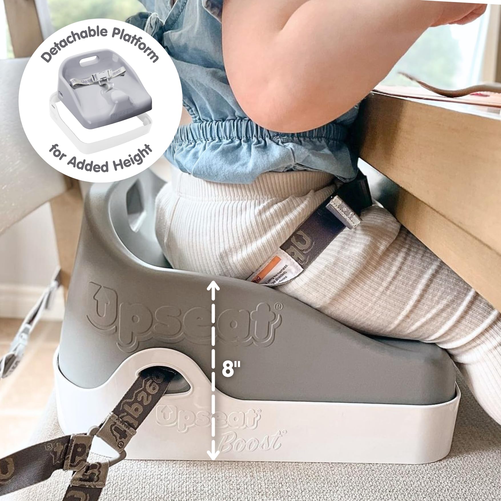 Upseat Boost Ergonomic Toddler Booster Seat for Dining Table, Developed with Physical Therapists to Encourage Posture, 3-Point Harness, Easy to Wipe Clean, and Lightweight Gray
