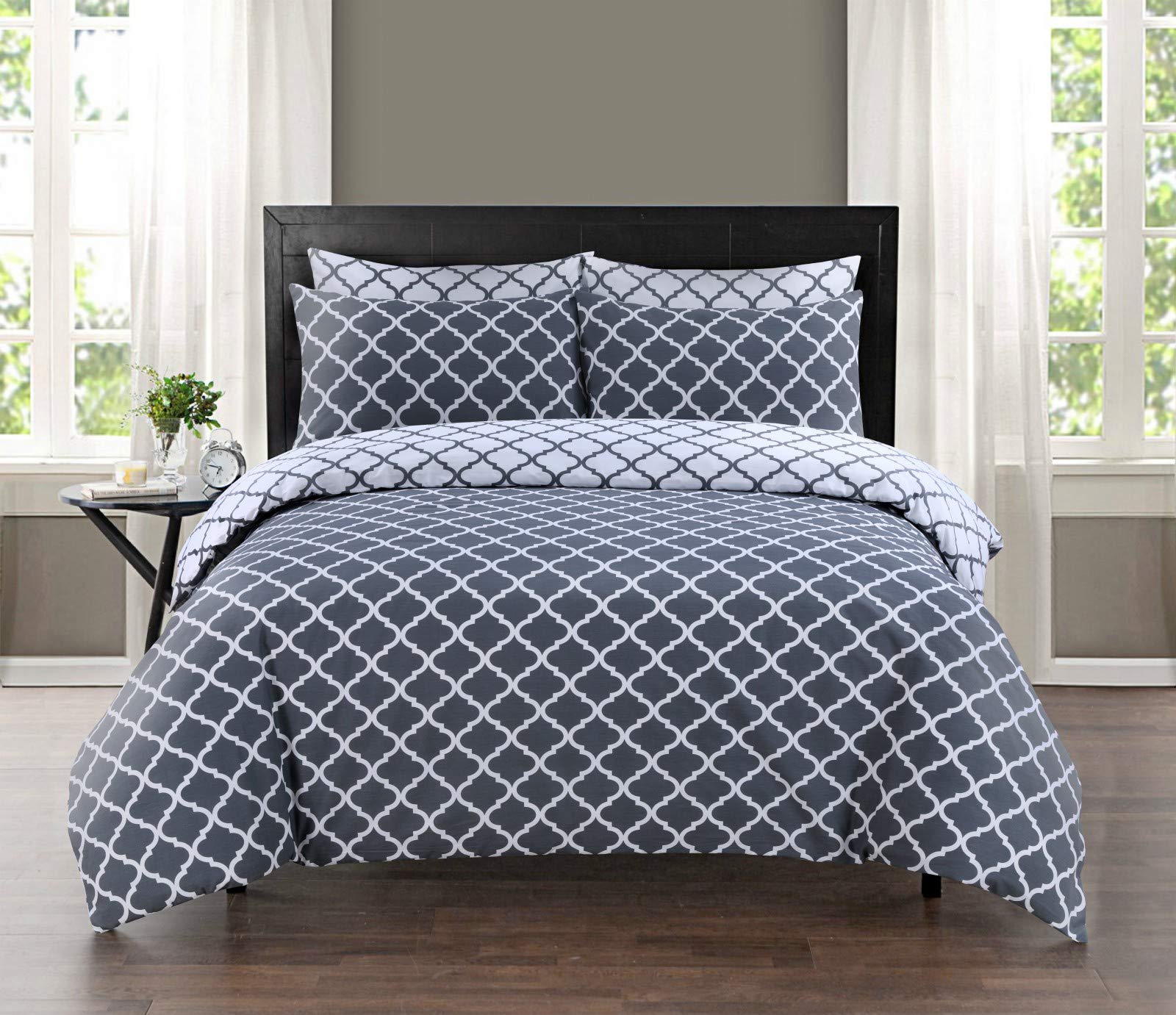 Every Thread Counts 100% Cotton Luxury Reversible Printed Duvet Cover Set ultra soft double duvet cover with pillowcases – premium quality quilt cover set for your home (Spades Grey, Double)