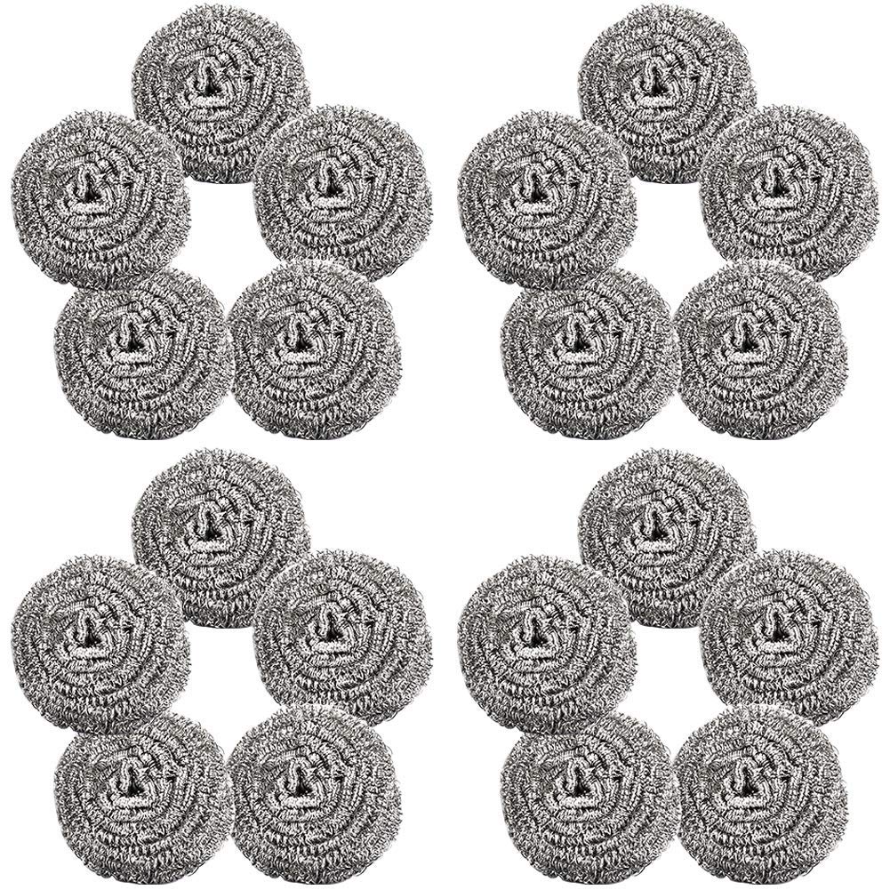 LATRAT 30 Piece Scourers Stainless Steel Sponges Scourer Scouring Spiral Pot Scraper with Handle for Dish Washing Cleaning Products Sponge Set