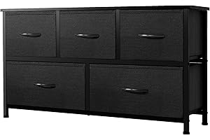 AZL1 Life Concept AZ200415 Extra Wide Dresser Storage Tower with Sturdy Steel Frame,5 Drawers of Easy-Pull Fabric Bins, Organizer Unit for Bedroom, Hallway, Entryway, Black