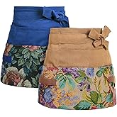 Visionfly 2 Pcs Garden Apron unisex adult gardening aprons,Half Apron Waist Apron(Khaki,Blue)