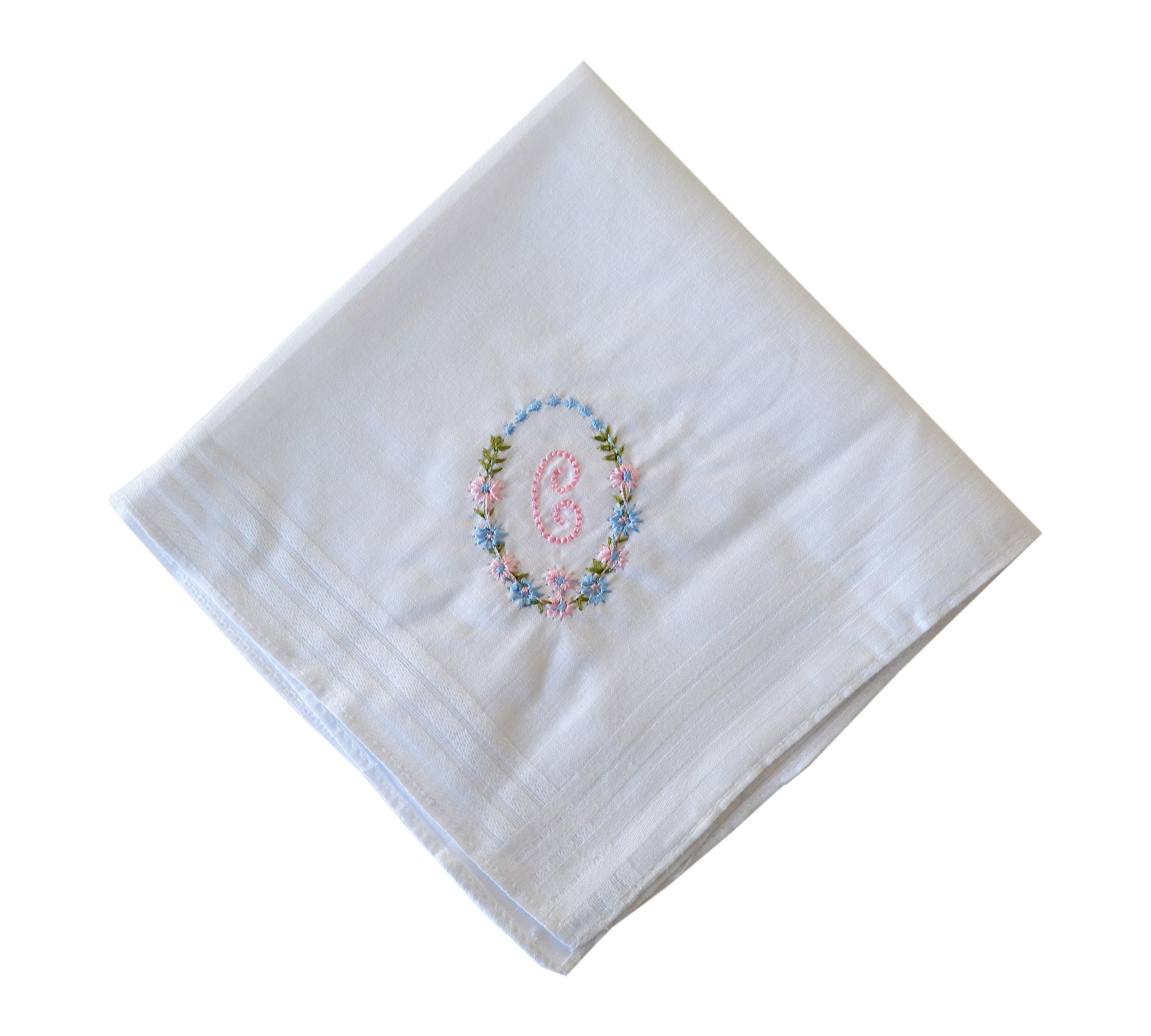 13 Pack Bakers Dozen Womens/Ladies White Handkerchiefs With Initial Embroidery, 100% Cotton, Letter C