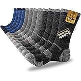 COOVAN Mens Cotton Crew Work Socks 6 Pairs Moisture Wicking Cushioned Boot Athletic Heavy Duty Socks for Hiking Running