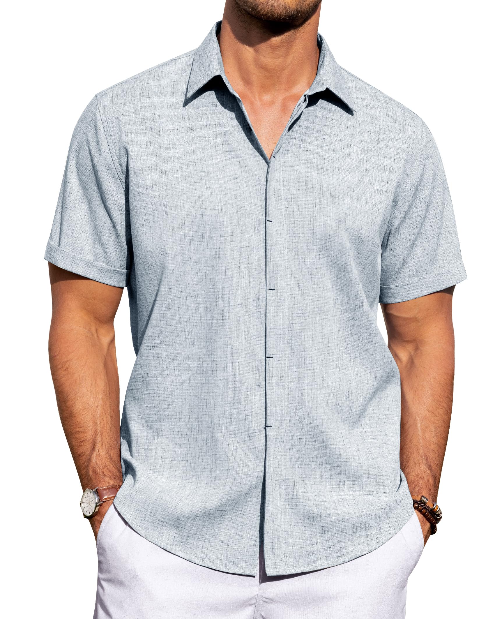 J.VER Men's Linen Shirts Short Sleeve Casual Button Down Shirt for Men ...