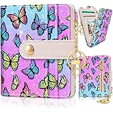 Jogjam Butterfly Rfid Women Wallet, Small Slim Thin Credit Card Wallet, PU Leather Bifold Cash Zipper Coin Pocket ID Window for Female Ladies Teen Girls Girly