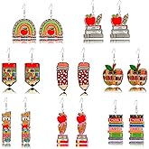 8Pairs Teacher Earrings for Women Funny Cute Small Apple Pencil Books Dangle Drop Earrings Bohemian Cartoon Teacher Resin Jewelry Gift