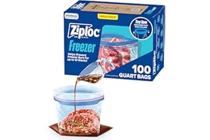 Ziploc Quart Food Storage Freezer Bags, Grip 'n Seal Technology for Easier Grip, Open, and Close, 100 Count
