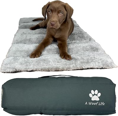 A WOOF LIFE Puppy & Small Travel Dog Bed Outdoor Indoor Roll Up Mat
