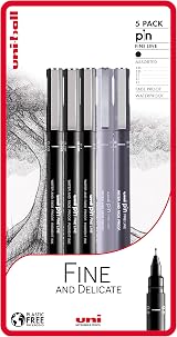 uni-ball PIN Fineliners Pack of 5 Black Fine Tip Pens 0.03–0.5mm