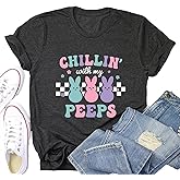 Women Happy Easter Shirts Funny Bunny T-Shirt Rabbit Graphic Tee Tops