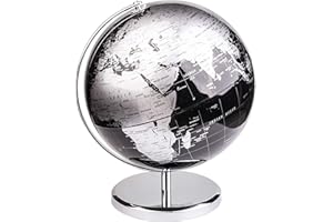Exerz 10" World Globe Black - Stainless Steel Arc and Base - Educational/Geographic/Modern Desktop Decoration - Metallic Black
