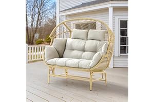 Belord Double Egg Chair Outdoor Glider Loveseat, 550LBS Weight Capacity Wicker Patio Rocking Egg Chairs, Handwoven Rattan Porch Furniture Glider Loveseat for Patio Deck Balcony Sunroom