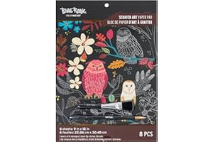 Brea Reese: Scratch Art Paper Pad - Owl & Moon - 6 Designs, Metallic Guided Art, Dual-Tip Stylus & Brush, Easy-to-Frame 9x12 Pages, Adult Craft Kit