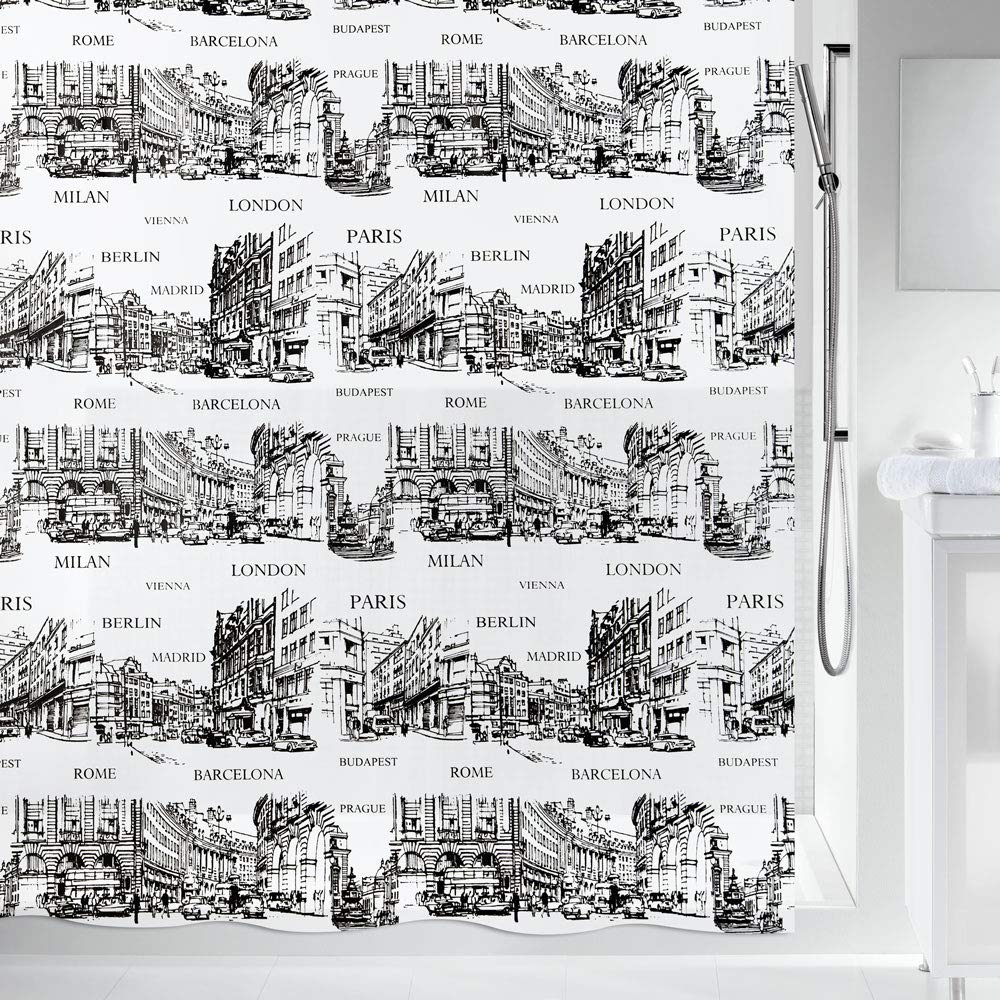 Spirella PEVA Places Shower Curtain, Black