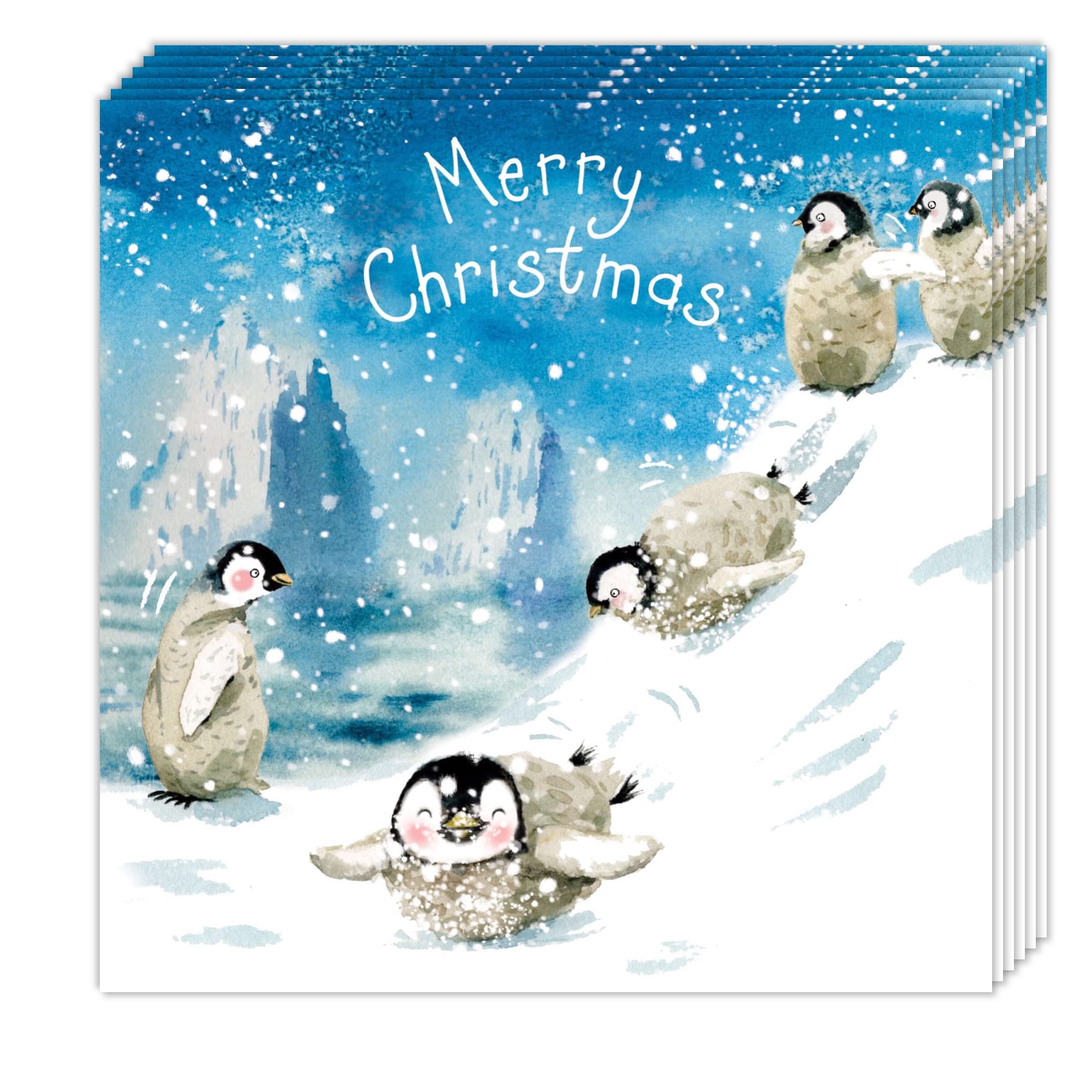 Twizler Merry Christmas Cards Pack of 6 - Cute Playing Penguins Design - Cute Christmas Cards Multipack - 6 Pack of Christmas Cards - Happy Christmas Cards - Xmas Cards Pack of 6