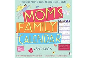 Mom's Family Wall Calendar 2024-2025: 17-Month Calendar August 2024-December 2025 - with stickers!