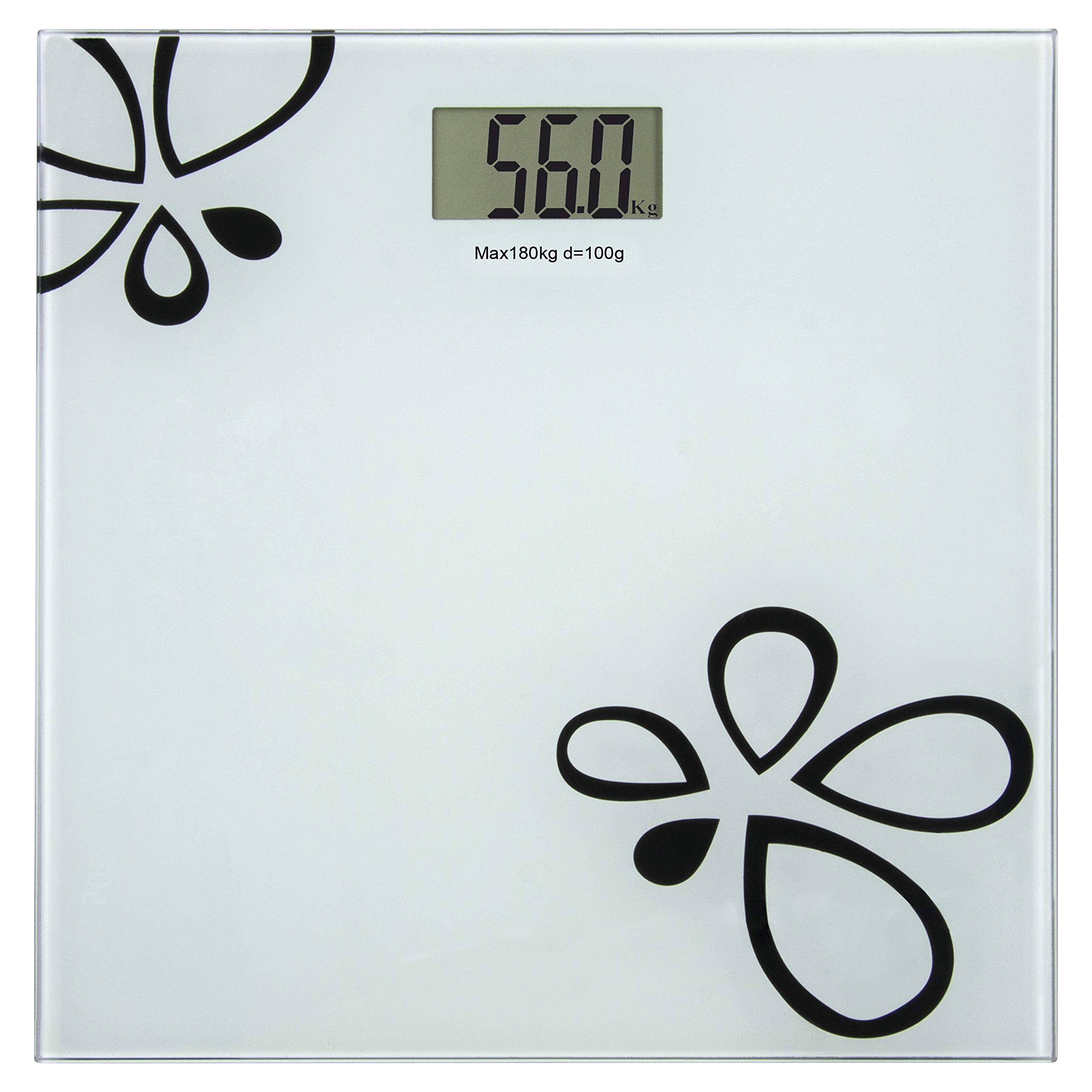 EMOS TY6108 EV105 Digital Bathroom Scales/Scales/Weight Scales/Body Scales, Safety Glass Digital Scale, Load Capacity 0-180kg, LCD Display, Auto On/Off, Battery Included