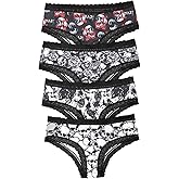 FUVYKOL Women's 4 Pack Halloween Graphic Lace Hipster Panties Set Low Rise Underwear Briefs