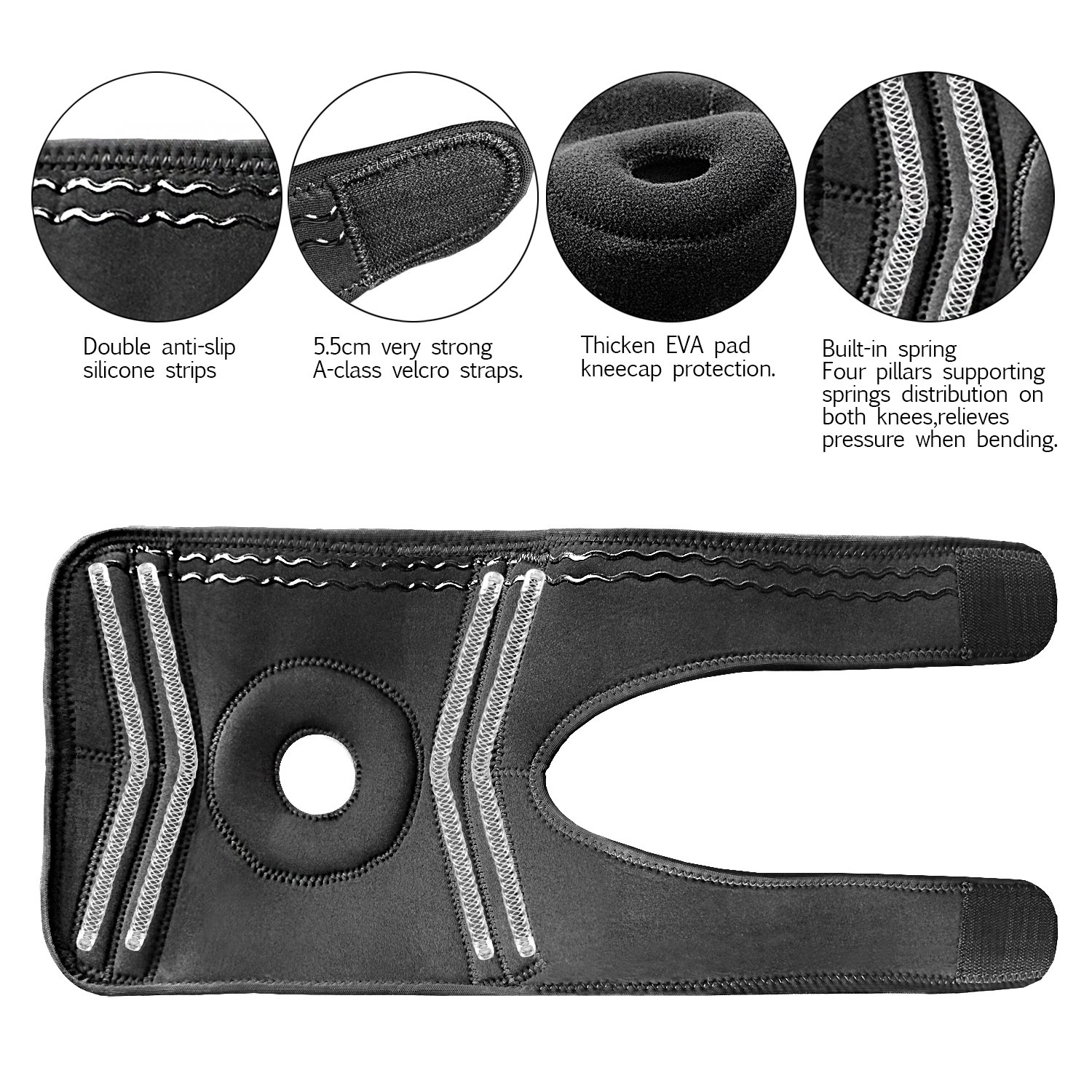 Knee Brace, GROOFOO [Hinged Knee Brace] [Knee Support] [Hinged Knee Brace]- Non Slip Comfortable Neoprene with 2 Strong Adjustable Velcro Grips- Insert a soft cushion ring for patella