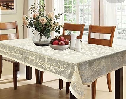 Kuber Industries Cotton 6 Seater Dining Table Cover - Cream