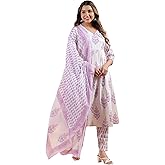 Janasya Indian Women's Cotton White Floral Print Casual Wear Kurta Set for Women